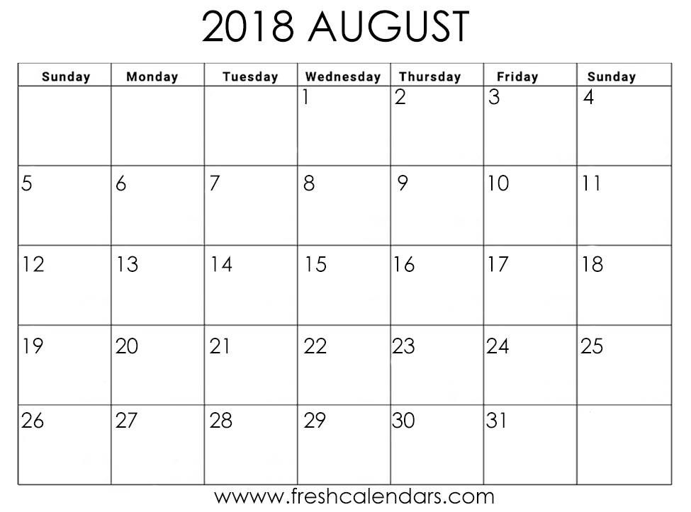 August Calendar 2018
